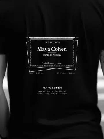 Your Business Card, personalised, printed on the back of a black tee