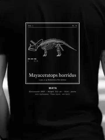 Your Dinosaur, personalised, printed on the back of a black tee