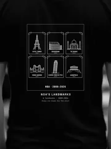 Your Landmarks, personalised, printed on the back of a black tee