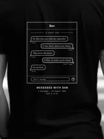 Your First Message, personalised, printed on the back of a black tee