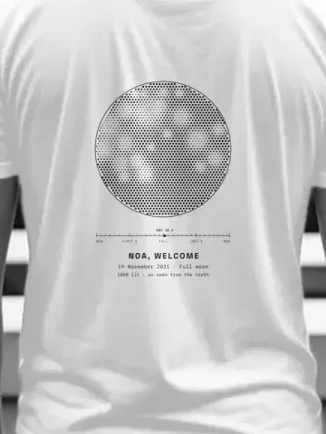 Your Moon, personalised, printed on the back of a white tee