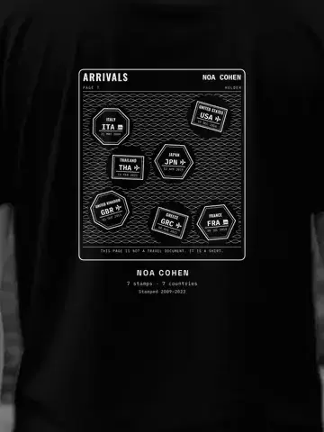 Your Passport, personalised, printed on the back of a black tee