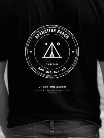 Your Mission Patch, personalised, printed on the back of a black tee