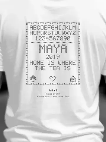 Your Sampler, personalised, printed on the back of a white tee