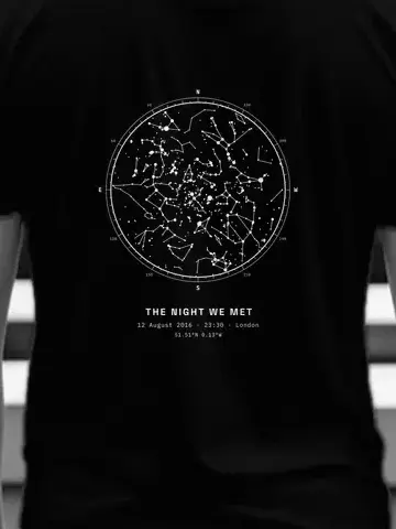 Your Night Sky, personalised, printed on the back of a black tee