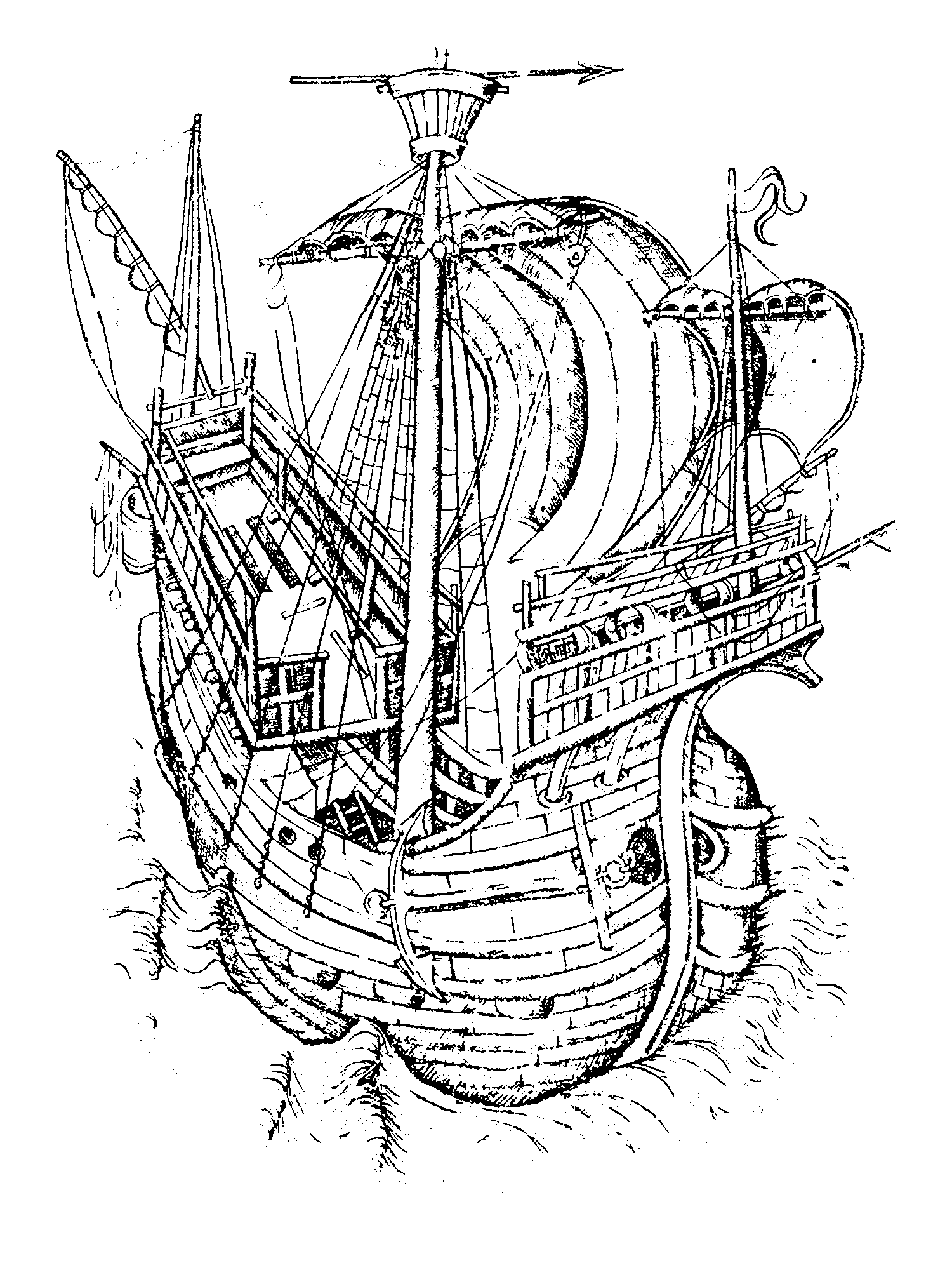 Three-Masted Ship Steering to the Right print